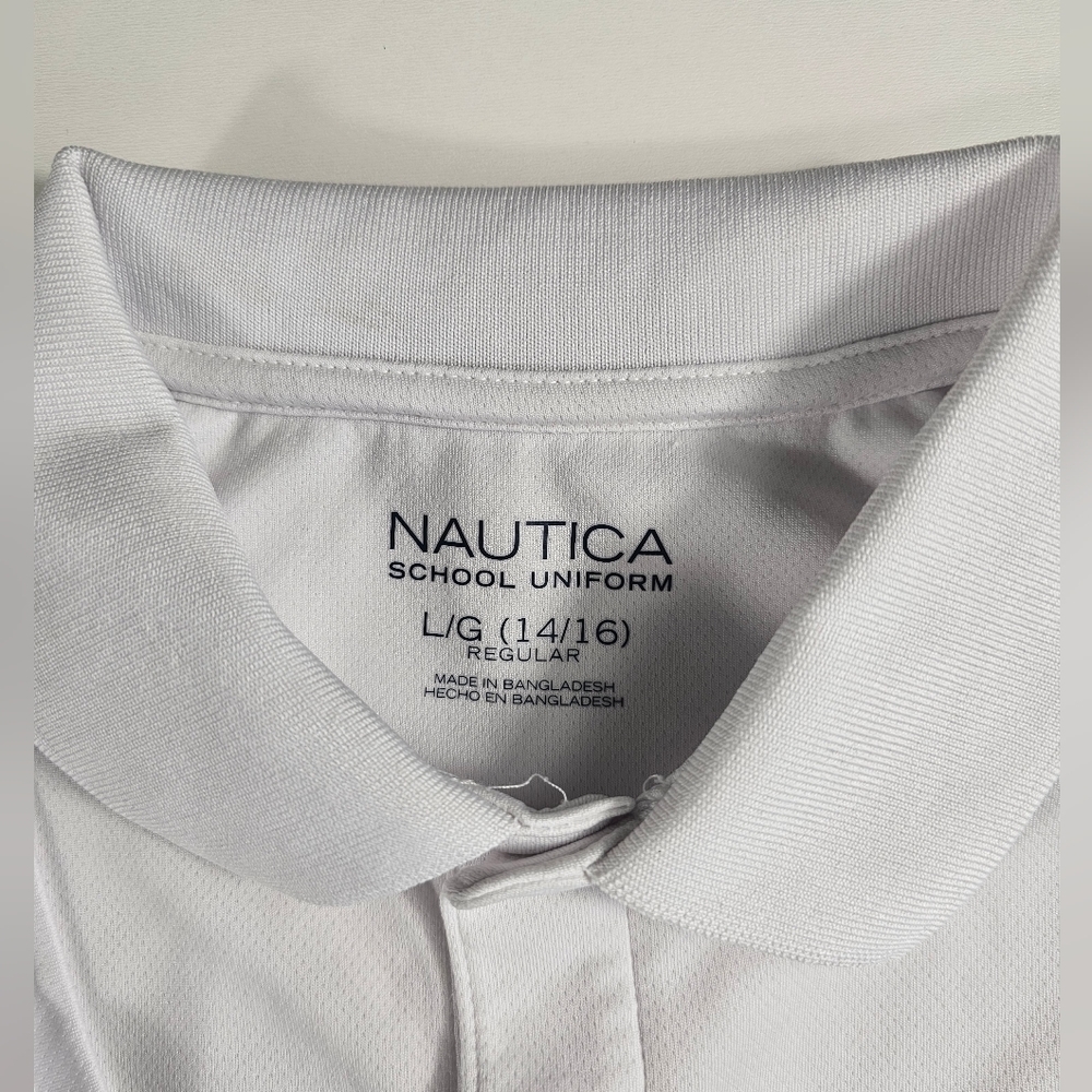 White nautica polo school uniform shirt Short Sleeve Performance Feel 14/16 L - Picture 3 of 6